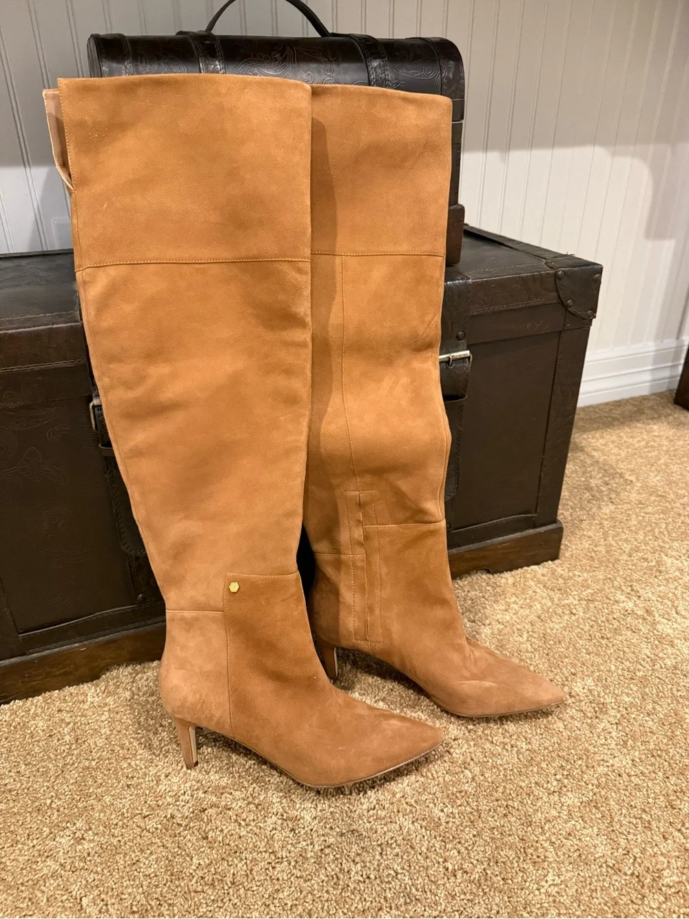 COLE HAAN thinking about Women's Tall Suede Knee-High Boots in Cognac